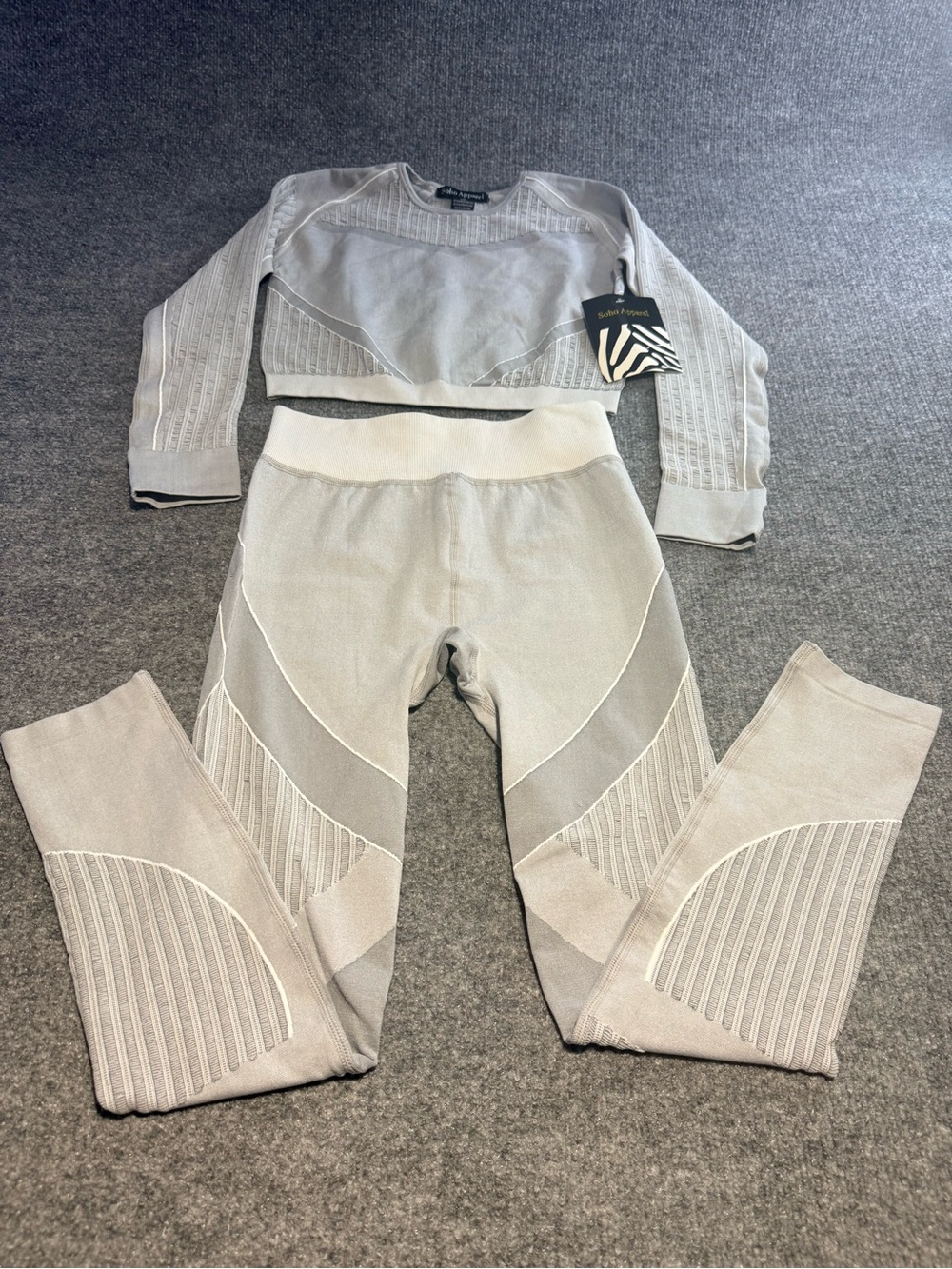Soho Apparel Light Gray Ribbed High-Waist Leggings Two-Piece Set